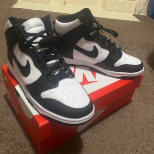 Black and white PANDA Hi Top Nike shoes